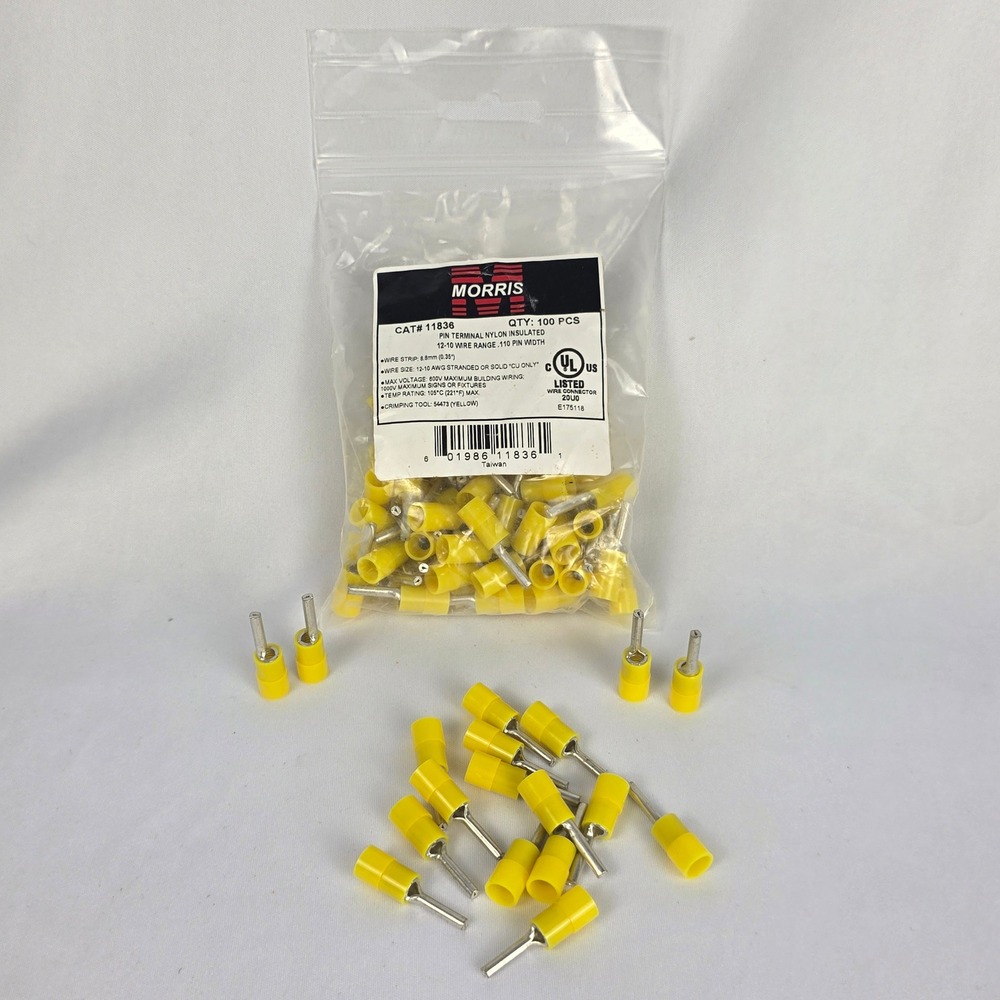 Morris 11836 Pin Terminal Nylon Insulated 12-10 AWG 100 PCS Yellow